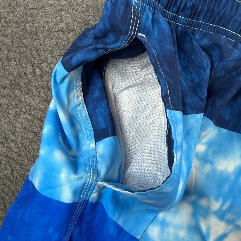 Big Wave Fun Club Swim Trunks Men's 4XL Blue Tie Dye Colorblock Board Shorts